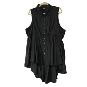 Torrid Women’s Babydoll Button Front Shirt Dress Sleeveless Black 2 NWT